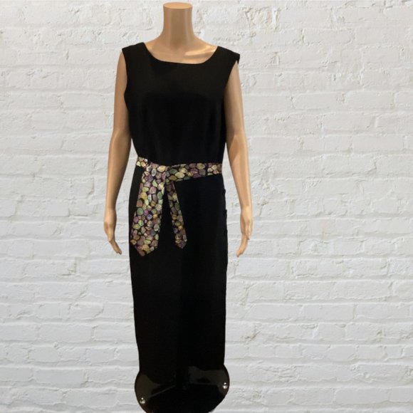 NEW YORK STUDIO -- Maxi Dress, Black Linen with Side Buttons, Sleeveless, Lined - Picture 2 of 16